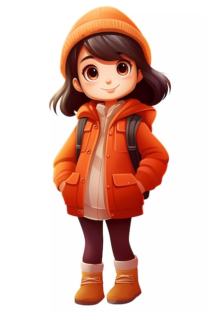 가을 옷을 입은 귀여운 소녀 행복한 만화 캐릭터