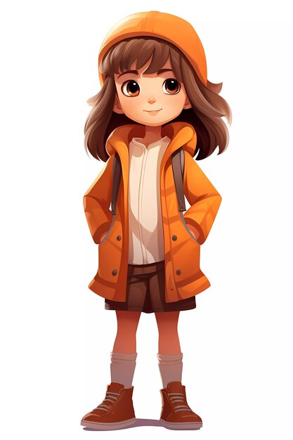 Cute girl dressed in autumn clothes happy cartoon character