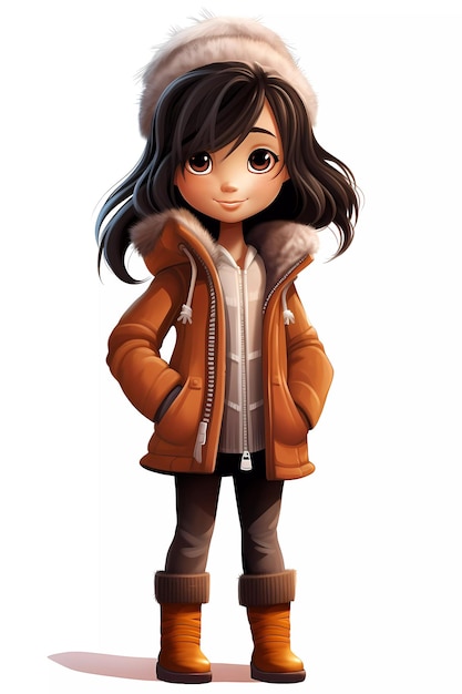 Cute girl dressed in winter clothes happy cartoon character