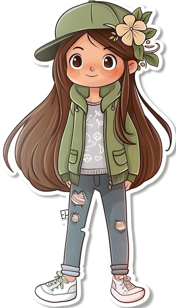 Photo cute girl in green illustration