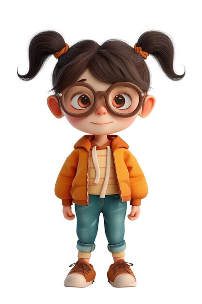 Photo cute girl happy cartoon character