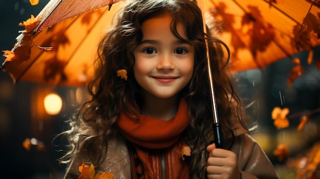 A cute girl holding a Chinese umbrella in a autumn park