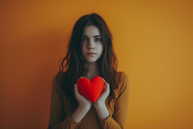 Cute Girl Holding a Red Heart Stock Photo