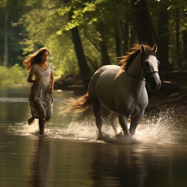 Cute girl and horse