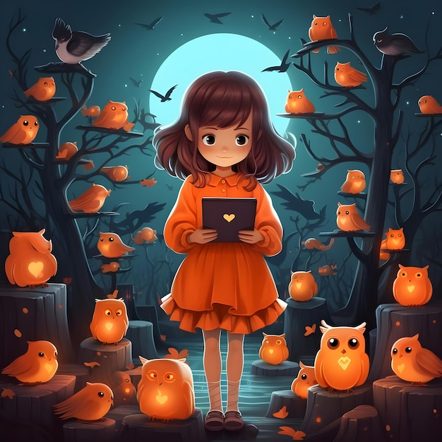 Cute girl illustration in a funny social media post for Halloween festival party