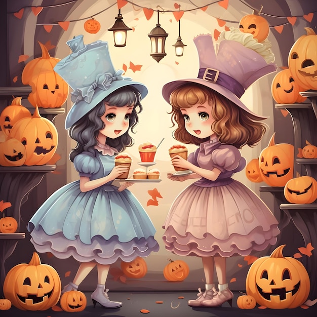 Cute girl illustration in a funny social media post for halloween festival party