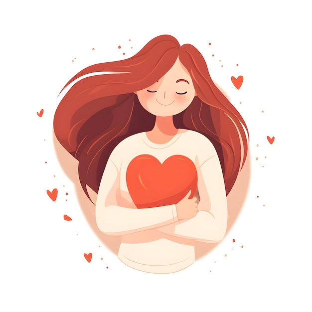 Photo cute girl illustration holding heart shape with her hand world hug day concept