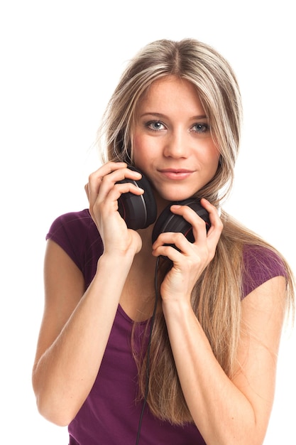 Photo cute girl listening music