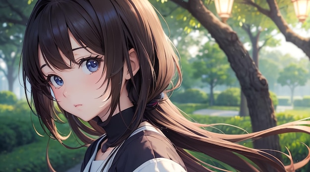 Cute girl in the park anime style art