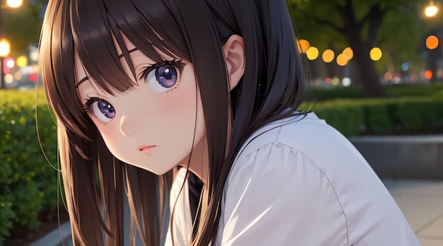 Cute girl in the park anime style art