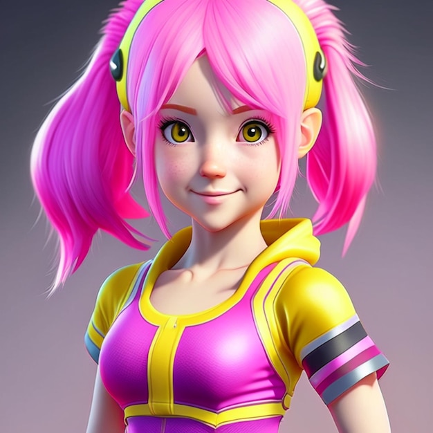 cute girl pink and yellow hair wearing pink sport wear