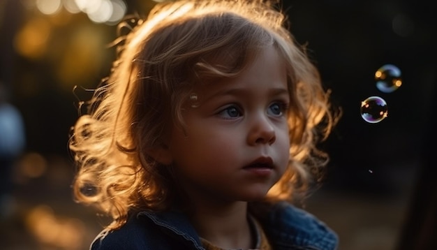 Cute girl playing outdoors in nature beauty generated by AI