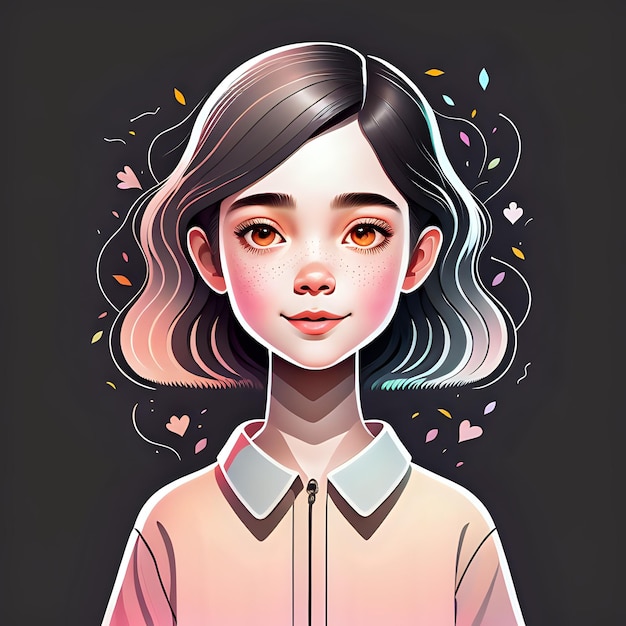 Cute Girl Portrait Illustration Art With Minimal Elements Around Girl Avatar Model Generative Ai