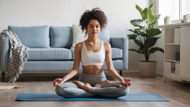 Cute girl practicing yoga on mat