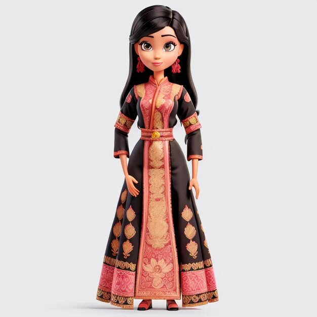 Милая девушка в традиционном азиатском платье