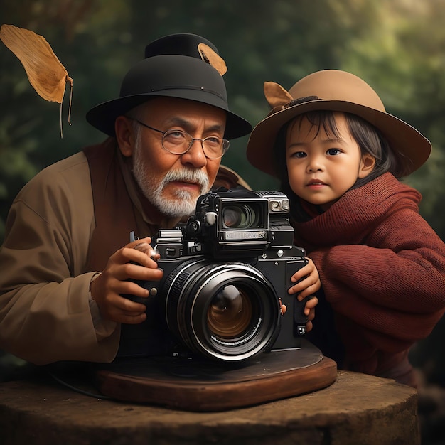 Cute girl using camera taking photos on family vacation holiday beach outdoors stock photo