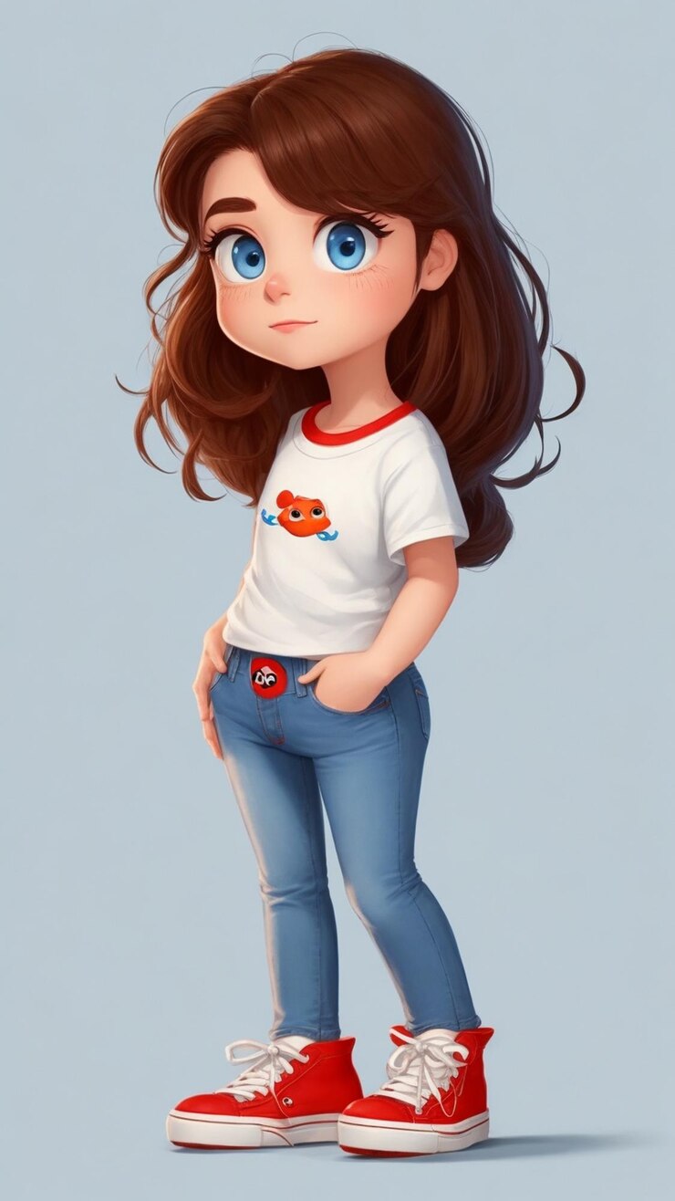 Photo a cute girl warm jeans with solid background
