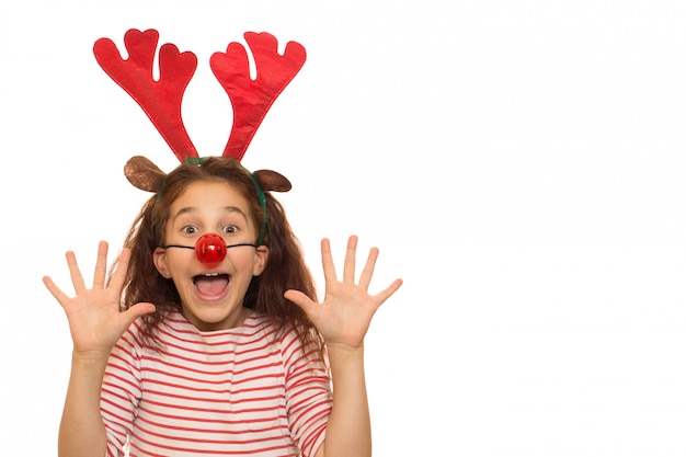 Cute girl wearing Christmas antlers