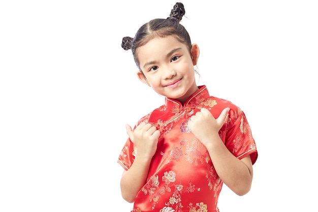 Cute girl wearing red Chinese suit