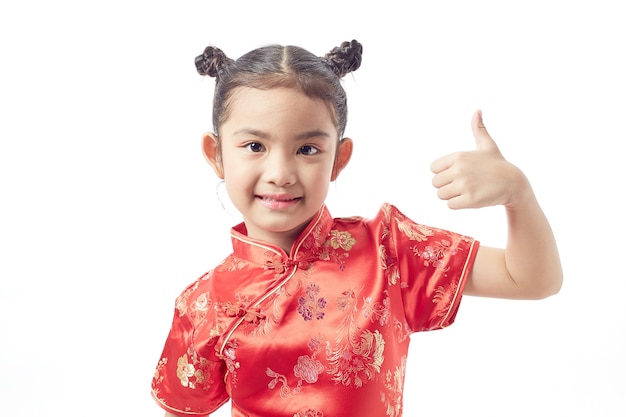 Photo cute girl wearing red chinese suit