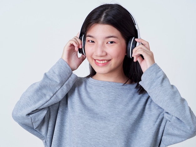 Cute girl while listening to music