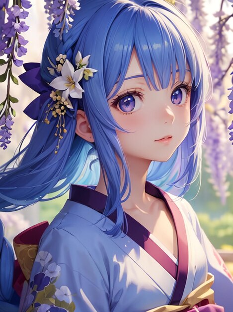 Cute girl in the wisteria garden