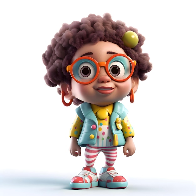 Cute girl with afro hairstyle wearing glasses and clown costume