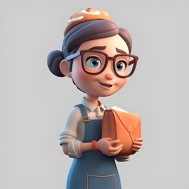 Cute girl with a briefcase 3d illustration