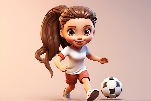 милая девушка с коричневыми волосами в спортивной одежде играет в футбол