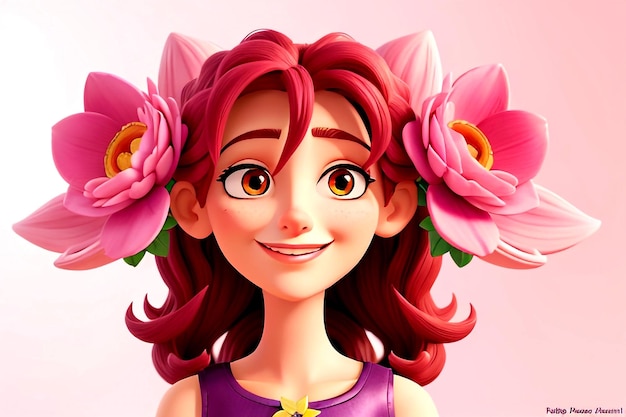 Photo cute girl with flower 3d rendering photo