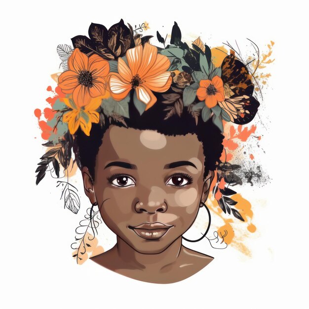 Cute girl with flowers Illustration AI Generative