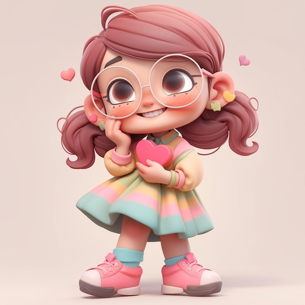 Photo cute girl with hearts