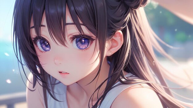 Cute girl with kawaii eyes anime style for idea or wallpaper