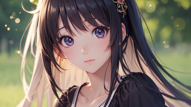 Cute girl with kawaii eyes anime style for idea or wallpaper