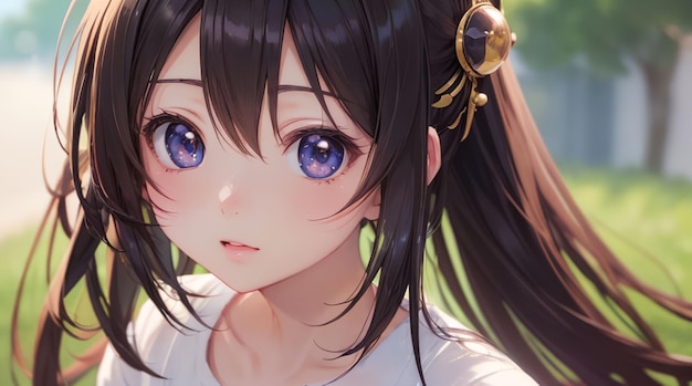 Cute girl with kawaii eyes anime style for idea or wallpaper