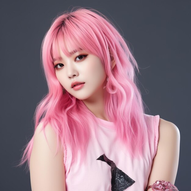 Cute girl with pink hair Generated AI photo