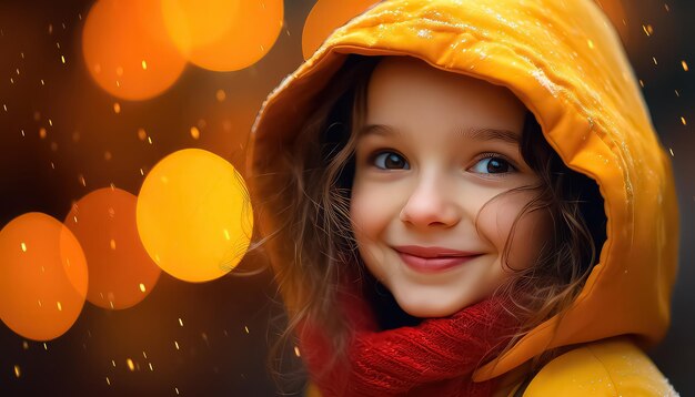 cute girl with yellow umbrella in autumn