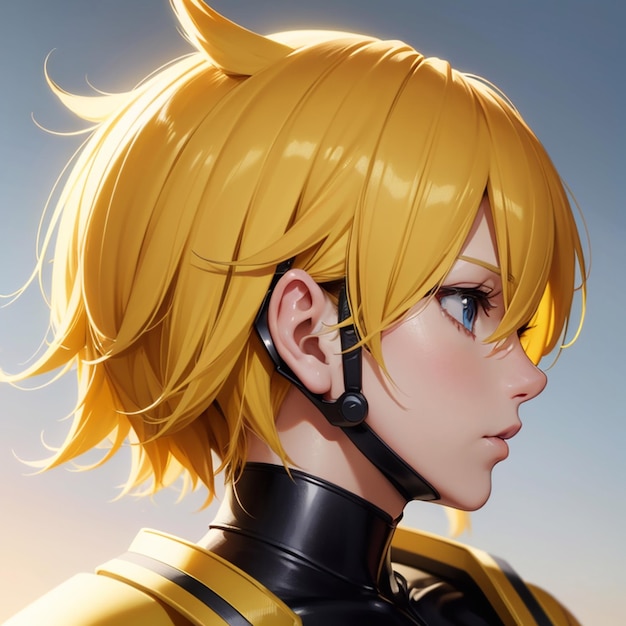 Cute girl yellow short hair anime scifi background generative AI illustration art