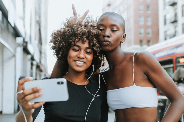 Cute girls making a video call