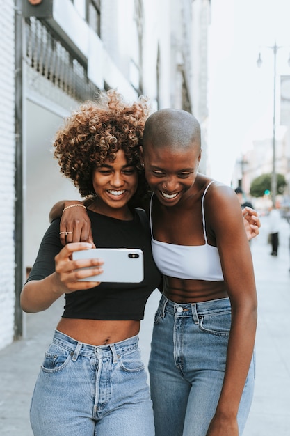 Photo cute girls making a video call