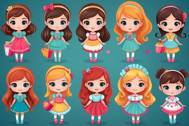 cute girls vector design set