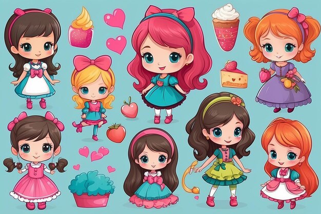 cute girls vector design set