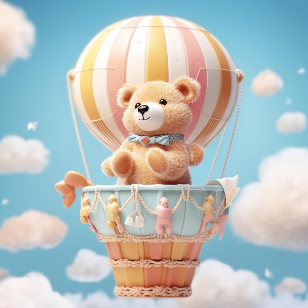 Cute girly bear in a hot air balloon