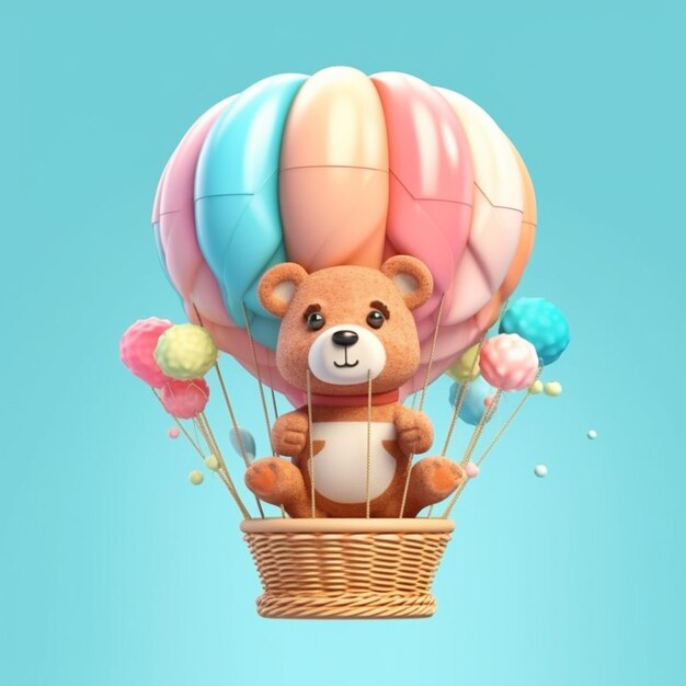 Cute girly bear in a hot air balloon