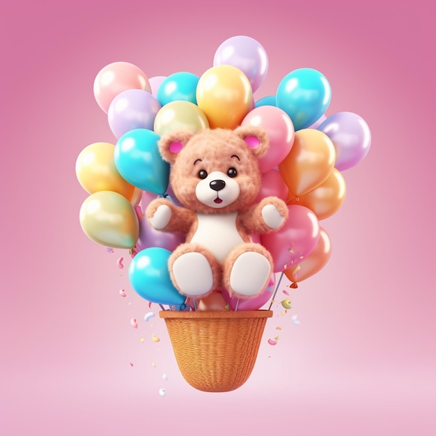 Cute girly bear in a hot air balloon