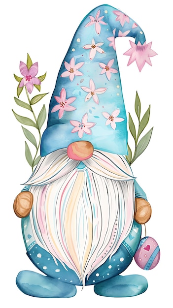 Cute Gnome Easter Fun Graphic For Egg Hunting Easter Day Happy Easter Day Garden Gnome Watercolor