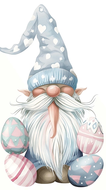 Cute Gnome Easter Fun Graphic For Egg Hunting Easter Day Happy Easter Day Garden Gnome Watercolor