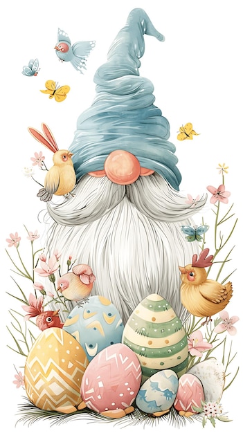 Cute Gnome Easter Fun Graphic For Egg Hunting Easter Day Happy Easter Day Garden Gnome Watercolor