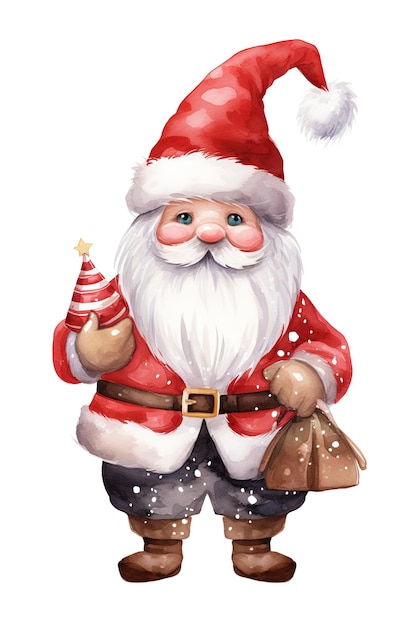 Cute gnomes Santa watercolor