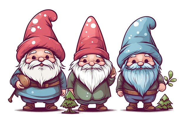 Photo cute gnomes wearing christmas illustration